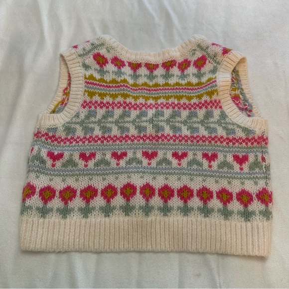 Boden Fair Isle Floral Sweater Vest Cream Pink Cottagecore Knit 51783 - Picture 14 of 15